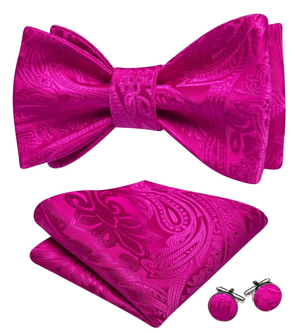 3646 Self Tie Bow Ties Hot Pink Bow Tie and Pocket Square Cufflinks Set